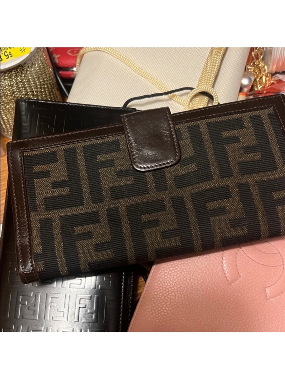 Fendi Brown & Black Logo Chain Shoulder Wallet - Picture 5 of 13